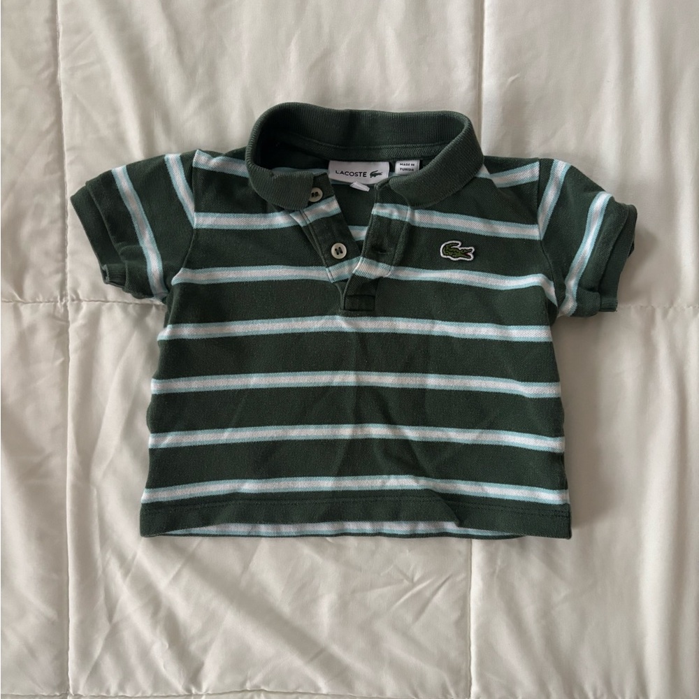 Lacoste Kids Polo with Green and White Stripes